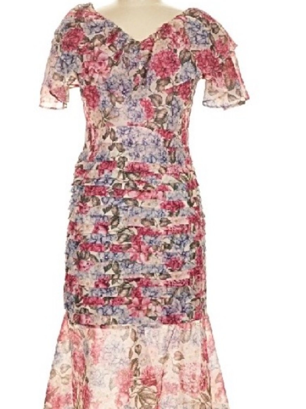Floral V-Neck Maxi Dress in Pink and Blue
